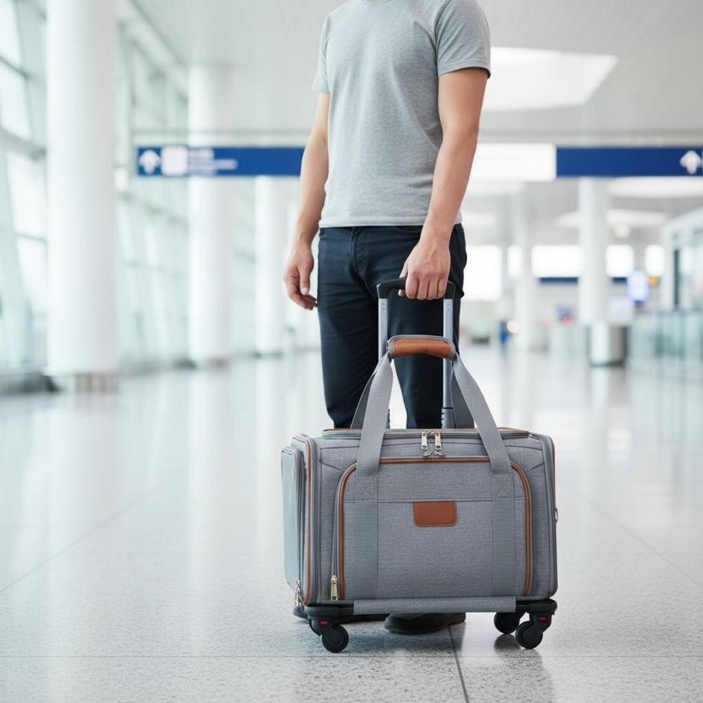 Airline ได้รับการอนุมัติ Soft Sided Pet Trolley Breathable Mesh Rolling Pet Carrier ออกแบบพับได้สําห
