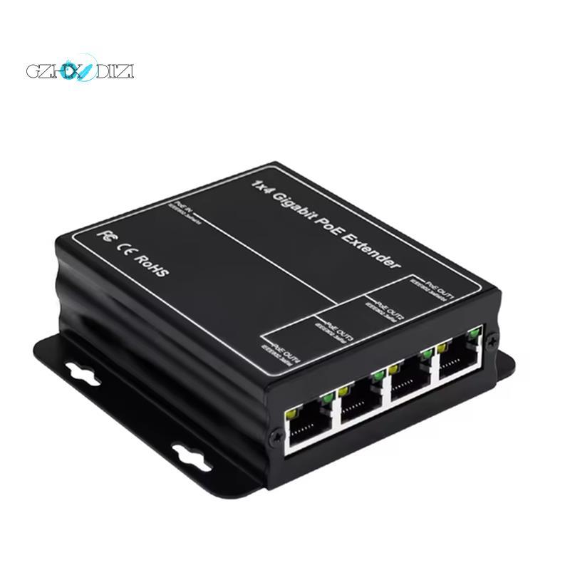 Gzhxdiizi4 พอร์ต Gigabit POE Extender 100/1000Mbps 90W 1in 4 Out PoE Repeater DIN Rail เครือข่าย VLA