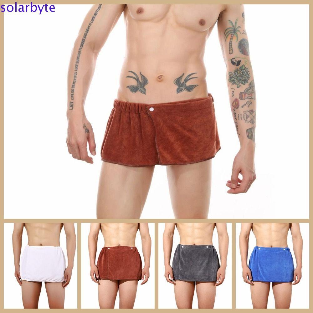 SOLARBYTE Men Wearable Bath Towel, Solid Color Long Shower Towel, Soft Short Wear Short Towel Pant H