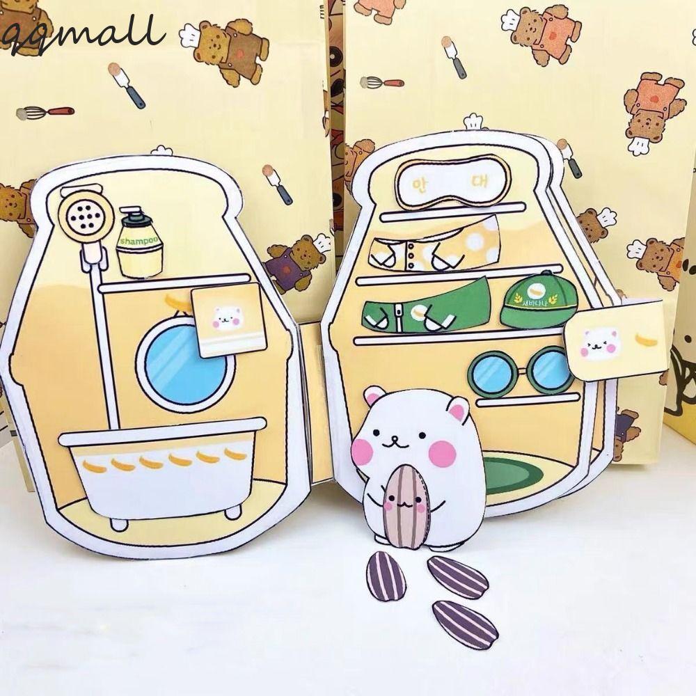 QQMALL Banana Milk Quiet Book, Montessori โฮมเมดหนูแฮมสเตอร์ Banana Milk Quiet Book, 3D กระดาษสติกเก