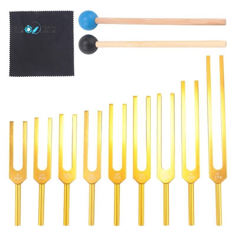 GzhxdiiziTunning Forks Set 9 ชิ้น 174/285/396/417/528/639/741/8552/963Hz Tuning Fork, Sound Healing 