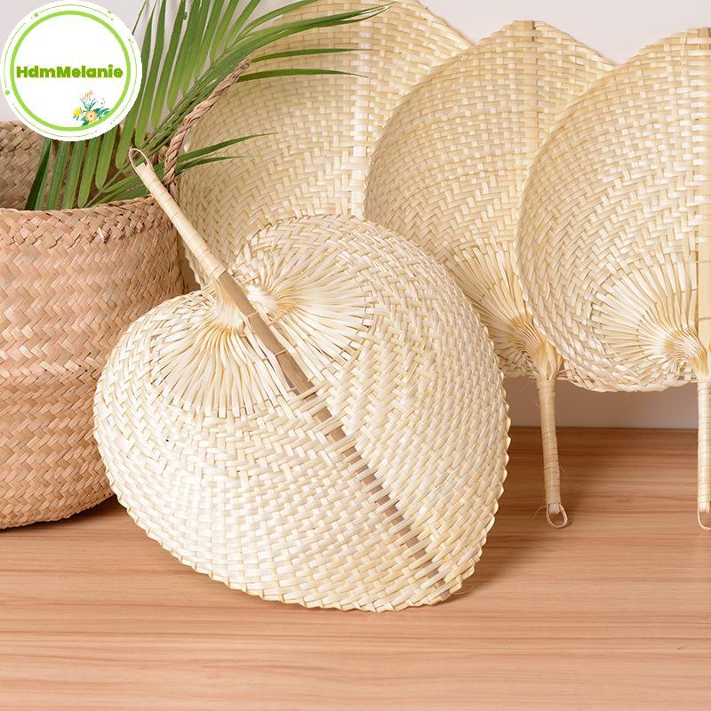 HDMM Pushan Arts Hand Made Fan Peach Shaped Bamboo Fan Summer Cool Air Fan DIY TH