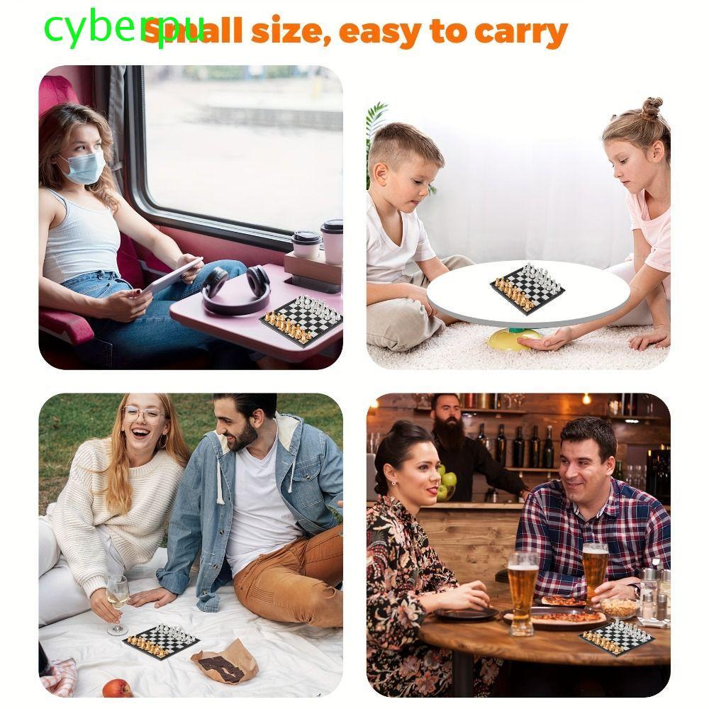 CYBERPULLSE Mini Chess Set, Magnetic Piece Gold Silver Magnetic Chess, Pocket Size Folding Design Ta