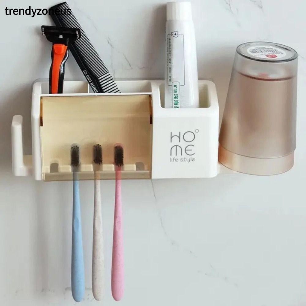 TRENDYZONEUS ที่วางแปรงสีฟันไฟฟ้า, ขาตั้งแปรงสีฟันติดผนังแบบไม่ต้องเจาะรู, ชั้นเก็บถ้วยห้องน้ําพลาสติกแบบพกพาสําหรับล้างถ้วย