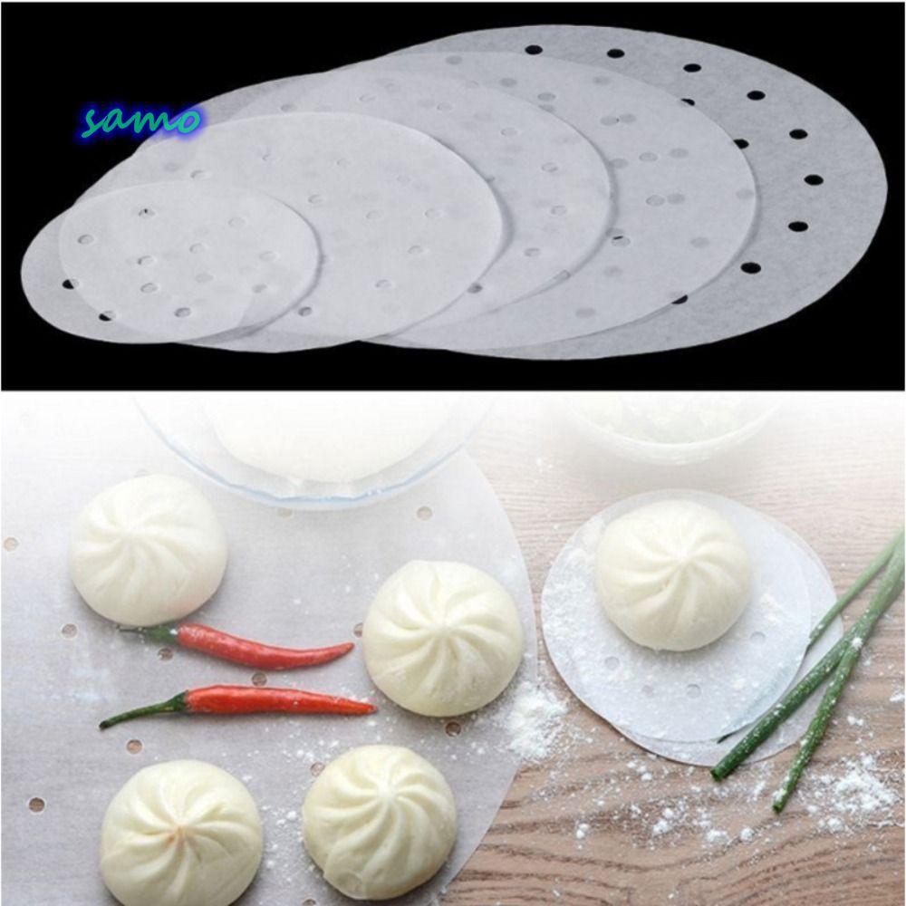 SAMO 100 ชิ้น Buns ขนมอบกระดาษไม่ติด, รอบ 4/5/6/7/8in Steamer กระดาษ, ทิ้ง Buns Pad กระดาษครัวทําอาห