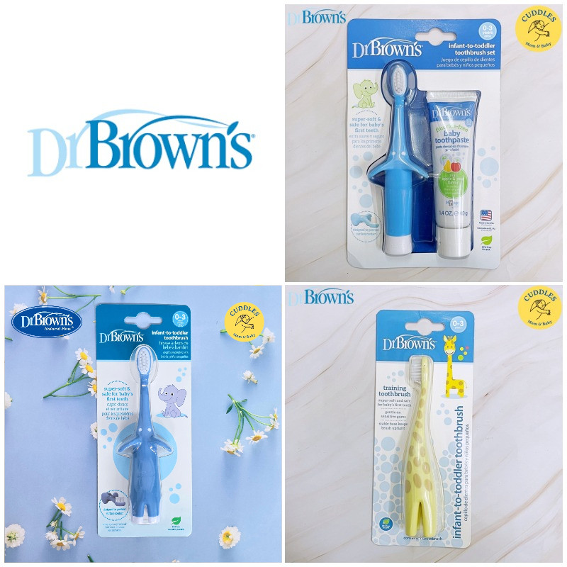 (Dr. Brown's) Infant-to-Toddler Training Toothbrush 0-3 Years แปรงสีฟันเด็ก อายุ 0-3 ปี ชุดเซตยาสีฟันและแปรงสีฟัน Set