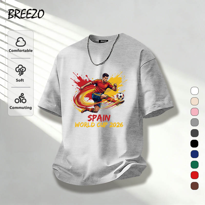 เสื้อยืดผู้ชาย คอกลม ผ้าฝ้ายแท้ สวมใส่สบาย SPAIN World Cup 2026 พิมพ์อินเทรนด์ที่เรียบง่าย fashion มี 10 สี