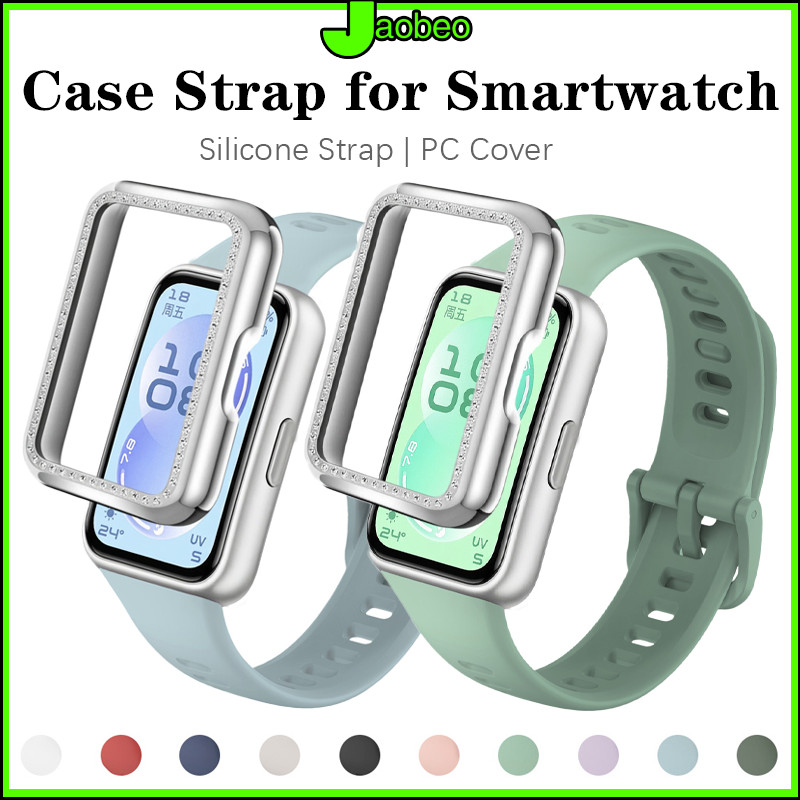【สาย+เคส】กรณีรูเพชร สายซิลิโคน for Huawei Band 11/ 11 Pro ของขวัญสำหรับผู้หญิงและเด็ก ปกป้องกันหน้าจอ สายยาง