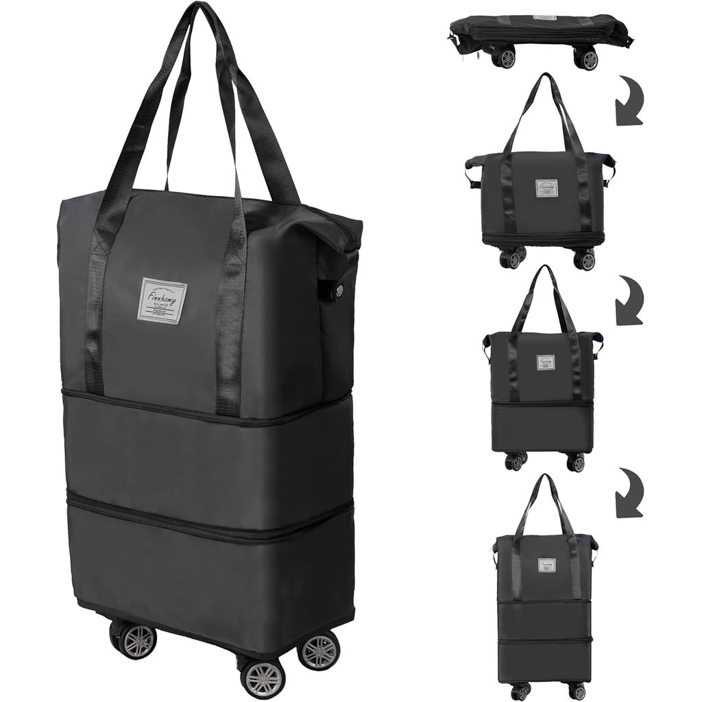 Finnhomy 50L ขยาย Rolling Duffel กระเป๋าล้อพับ Duffel กระเป๋าสําหรับกระเป๋าเดินทางกระเป๋ามีล้อกระเป๋