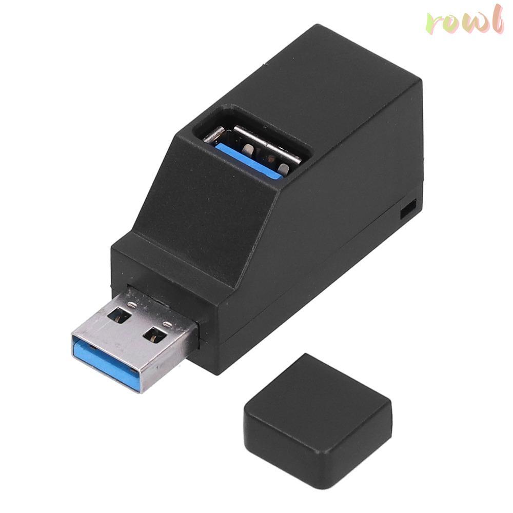 ROWL 1PCS USB 3.0 Hub, 3 พอร์ต Plug and Play USB Splitter, แบบพกพาสีดําความเร็วสูงพร้อม Lanyard Expa