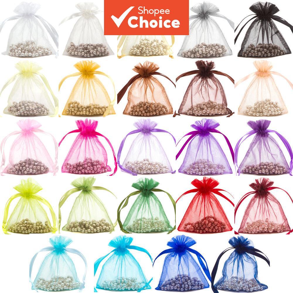 กระเป๋า Organza 200-Pack Sheer Nylon 7 ขนาด 25 สีผสมถุงบรรจุภัณฑ์เชือกรูดของขวัญ