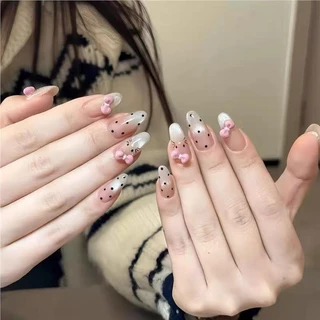 เล็บปลอมทรงตาแมว 10 ชิ้น เล็บปลอมน่ารักทรงรี เล็บปลอมแบบสวมใส่ได้
