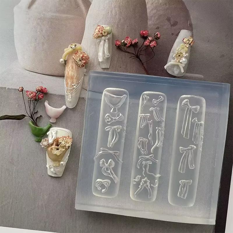 Wallsky> 1 ชิ้นซิลิโคนโบว์เล็บแม่พิมพ์ Rose ดอกไม้ช่อดอกไม้สไตล์โปร่งใส 3D ตกแต่งเล็บเล็บ Charm DIY เล็บแม่พิมพ์ลายฉลุเครื่องมือดี