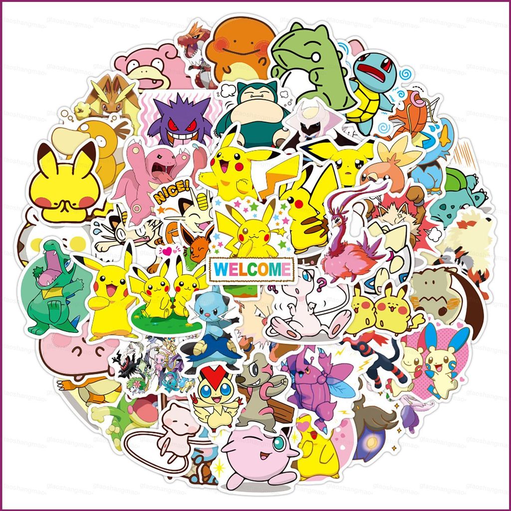 YT4 100 ชิ้น/เซ็ต Pokemon Pikachu สติกเกอร์ Gengar Psyduck Graffiti แล็ปท็อปกระเป๋าเดินทางกันน้ําตกแ