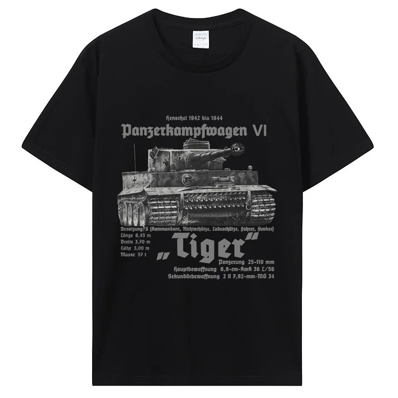 เสื้อยืดลายรถถังสุดคลาสสิก Panzerkampfwagen VI Tiger I ผ้าฝ้ายแท้ 100% แขนสั้น สำหรับคอทหาร หลายไซส์ S-5XL