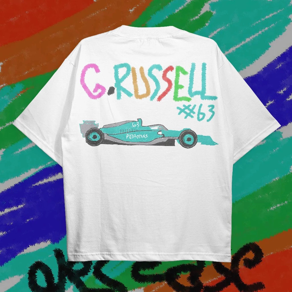 เสื้อยืด F1 George Russell สไตล์ Crayon ทำจากผ้าคอoton คอมเบ็ด 24s พรีเมียม