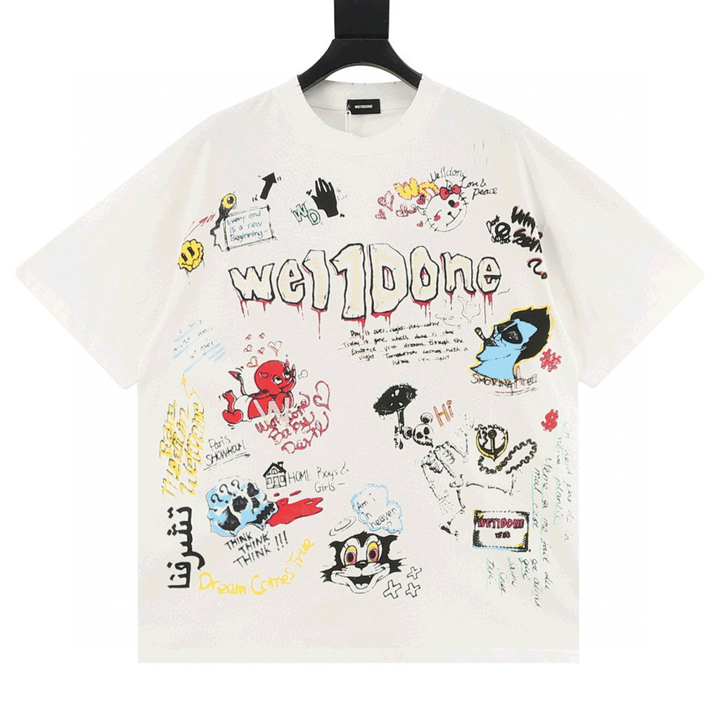 เสื้อเชิ๊ตแขนสั้นสไตล์ Baekhyun Song/Yuqi พิมพ์ลายกราฟฟิตี้มือวาด