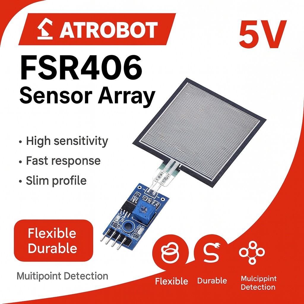 FSR406 เซ็นเซอร์แรงกดอาเรย์ ฟิล์มบาง ยืดหยุ่น เอาต์พุตแอนะล็อก 10kg/cm² แม่นยำสูง พหุจุด