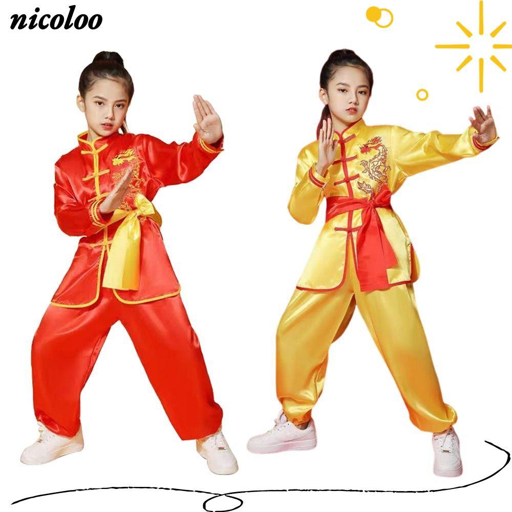 NICOLOO Wushu เครื่องแต่งกาย, Wushu Performance ชุดกังฟูแบบดั้งเดิม, แฟชั่นพร้อมเข็มขัดแขนยาว Tai Ch