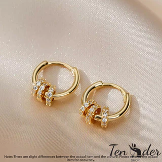 COD-ส่งเร็วจากไทย🎀1 คู่ ประดับเพชร ต่างหูห่วง ระดับไฮเอนด์ สไตล์หรูหราแสงเครื่องประดับ เหมาะกับของขวัญ สำหรับผู้หญิง-Ten