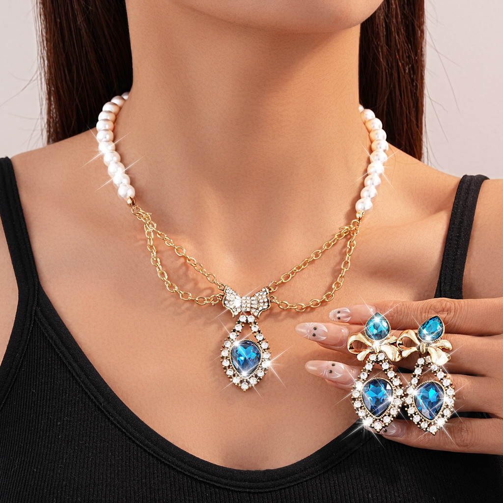 ชุดจี้ต่างหูและสร้อยคอหยดน้ำ เพชรและมุก ออกแบบสไตล์คลาสสิก งานประดับครื่นมีคุณภาพสูงสำหรับผู้หญิงETA