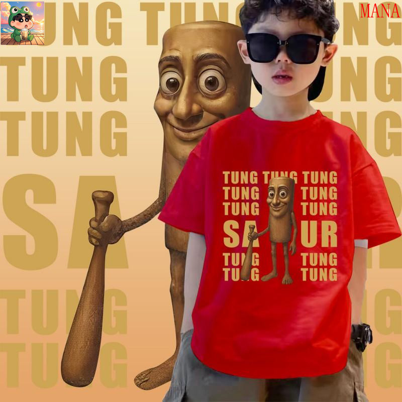 【MANA】COD เสื้อยืดเด็ก คอตตอน 100% Cottonเสื้อยืดเด็ก ลายมีมตลกๆ ของ Brainrot จากอิตาลี Tung Tung Tu