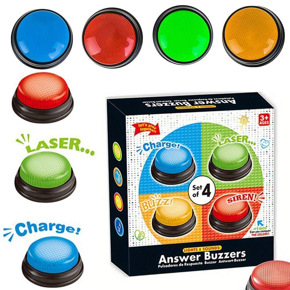 ROSEGOOD 4 ชิ้นเกม Buzzers, มีไฟและเสียง 4 สีคําตอบ Buzzers, Trivia เกม Family Feud Jeopardy Buzzer 
