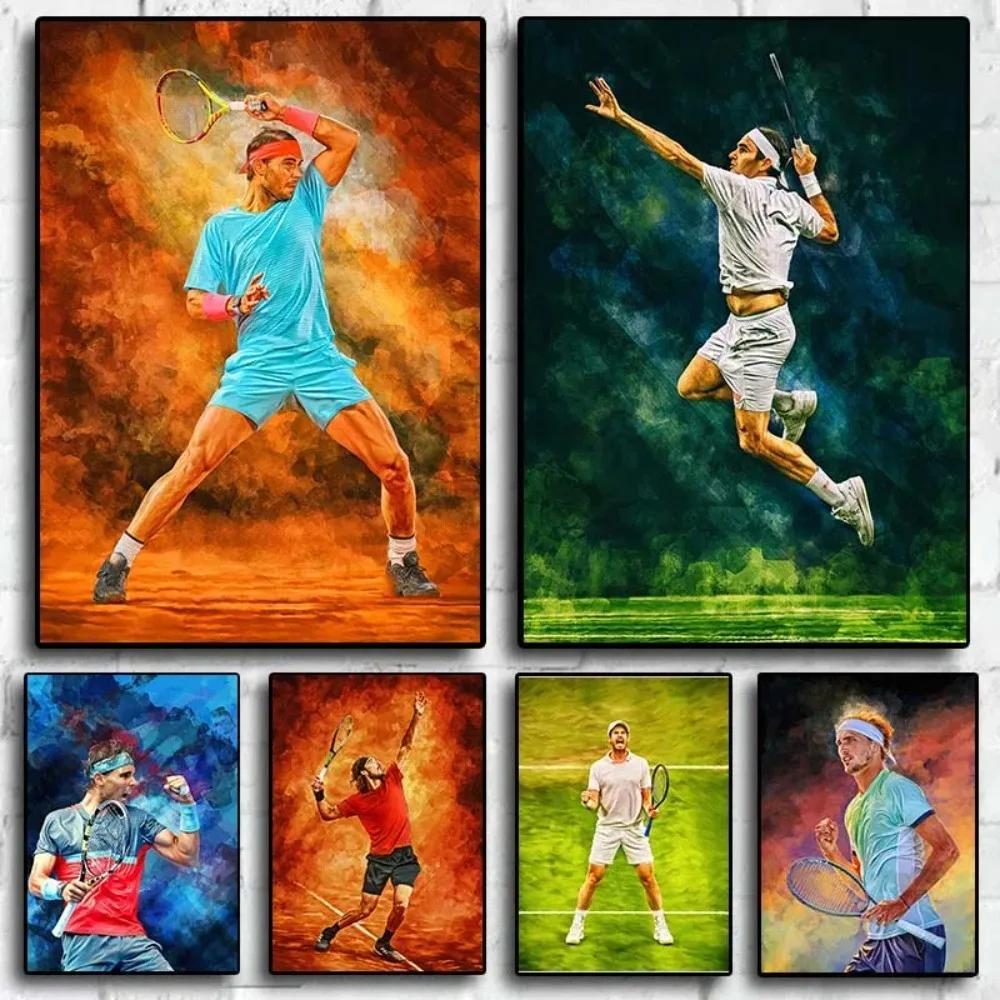 Tennis Legends โปสเตอร์ Rafael Nadal Roger Federer ผ้าใบ Art สําหรับ Home Wall Decor