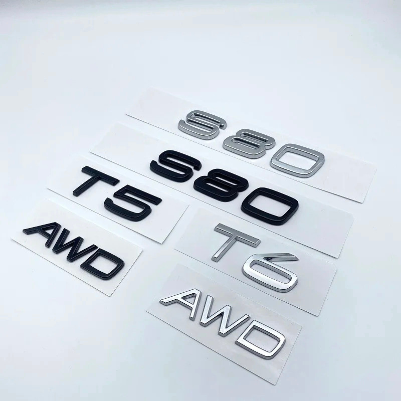 3D AWD T5 T6  Logo Emblem Badge Decal Car Sticker for Volvo S80 Car Stying  Glossy Black Emblem Name