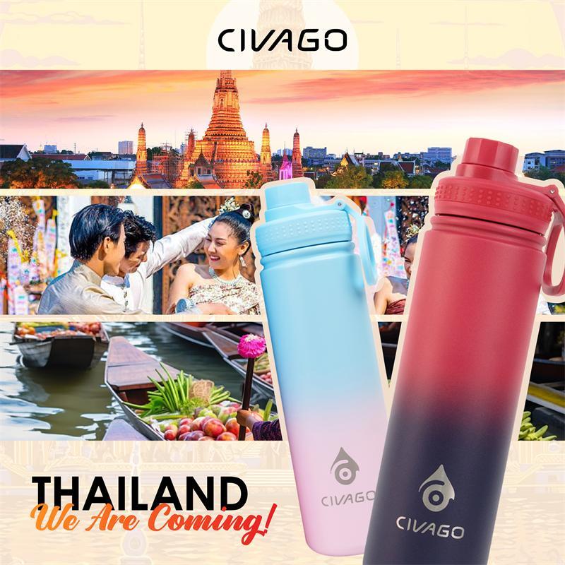 CIVAGO (18oz / 22oz / 32oz / 40oz) ขวดน้ำพกพาเก็บความร้อนและความเย็น ความจุขนาดใหญ่พิเศษแก้วน้ำสแตนเ