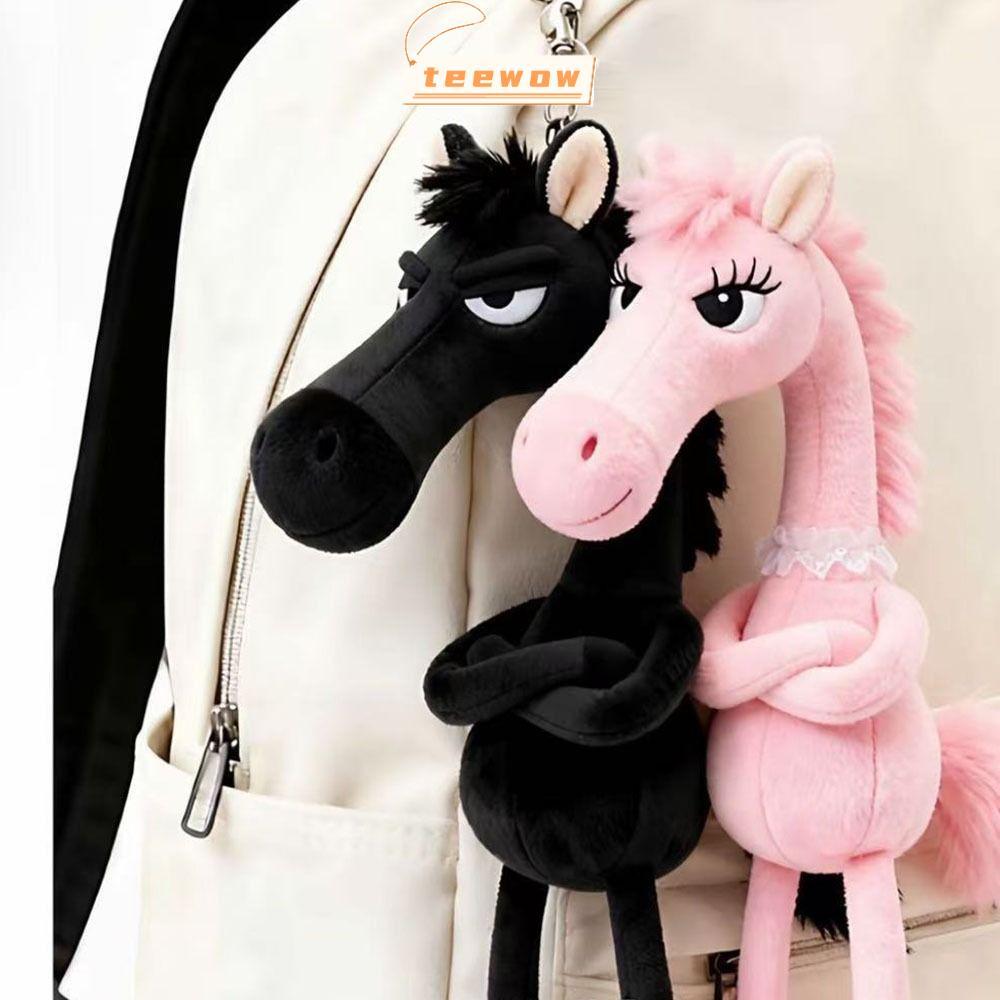 TEEWOW ตุ๊กตาม้า, ตุ๊กตาการ์ตูน Plush Pony พวงกุญแจ, มาสคอตม้า 2026 จี้กระเป๋าม้าสีดํา Chosen