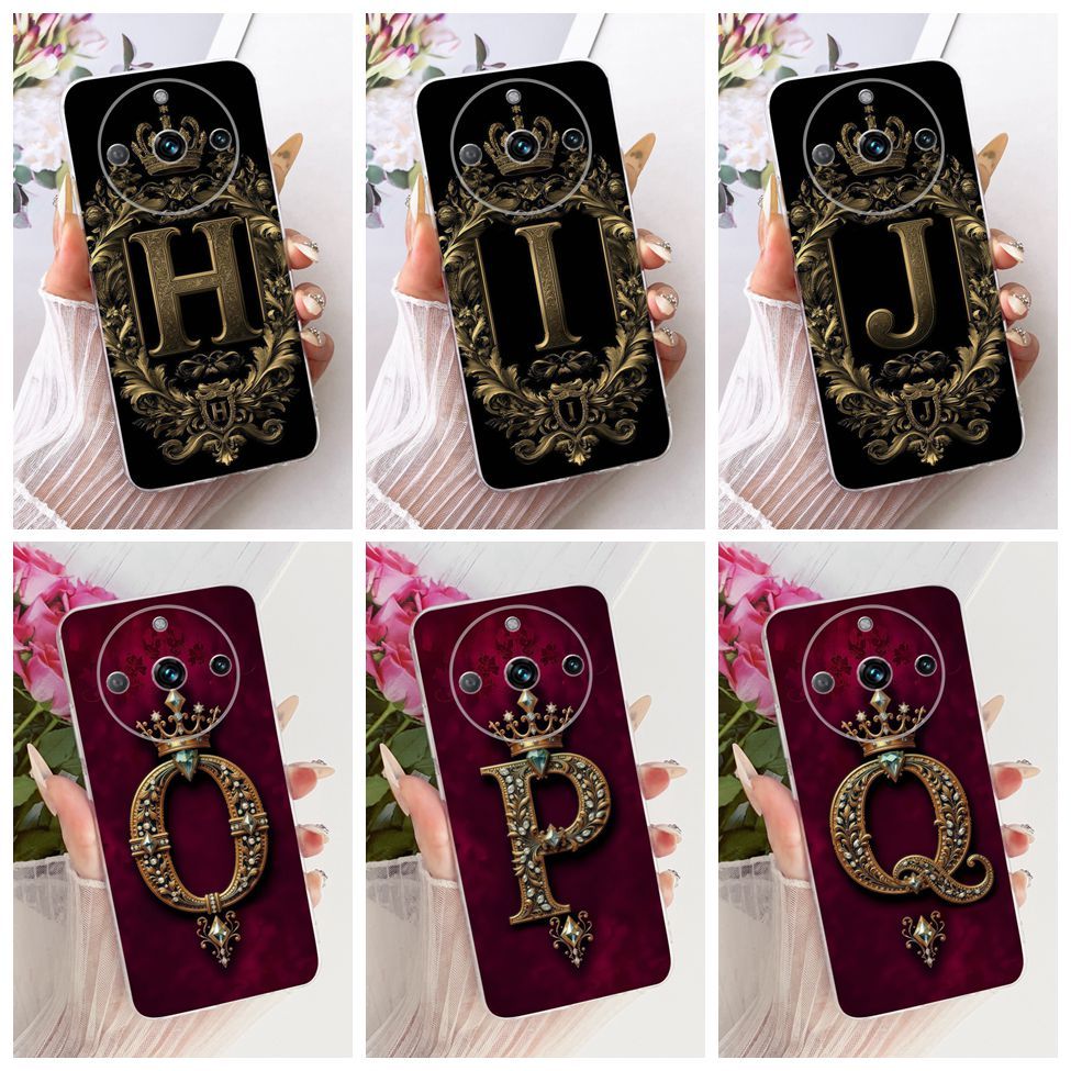 สําหรับRealme RMX3740 RMX3741 สําหรับRealme 11 Pro Plusกรณีโปร่งใสหรูหรามงกุฎAZตัวอักษร2Dแบนรูปแบบกร
