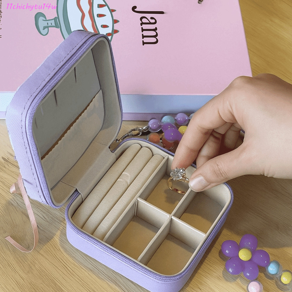 CHICHYTU14W แหวนสร้อยคอต่างหู Organizer,พร้อมซิป Zoned เก็บกล่องเครื่องประดับหนัง, Creative Rhinesto