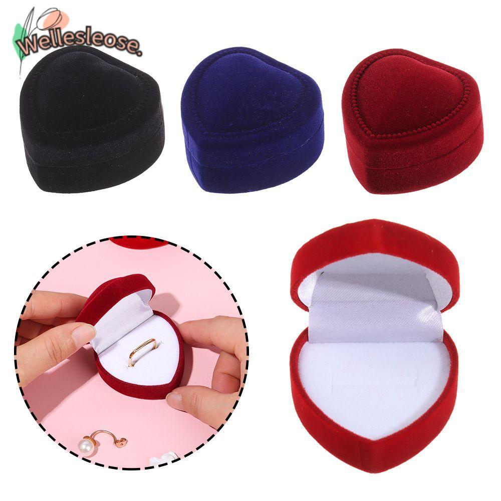 WELLE กล่องแหวนกํามะหยี่งานแต่งงานวันวาเลนไทน์กล่องหัวใจหมั้น