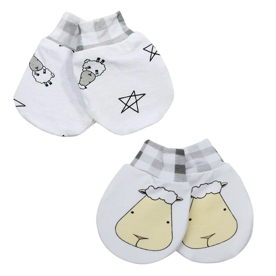 Mittens Small Star & Sheepz Checkers + Big Face Checkers ชุดสีขาว - 2 คู่