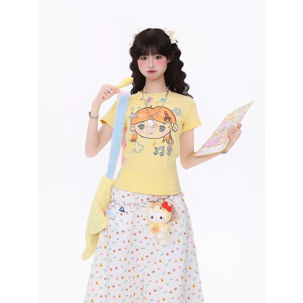 เสื้อยืดแขนสั้นผู้หญิง ลดริ้วรอย ลายพิมพ์เก๋ สไตล์ใหม่ รูปที่ 7