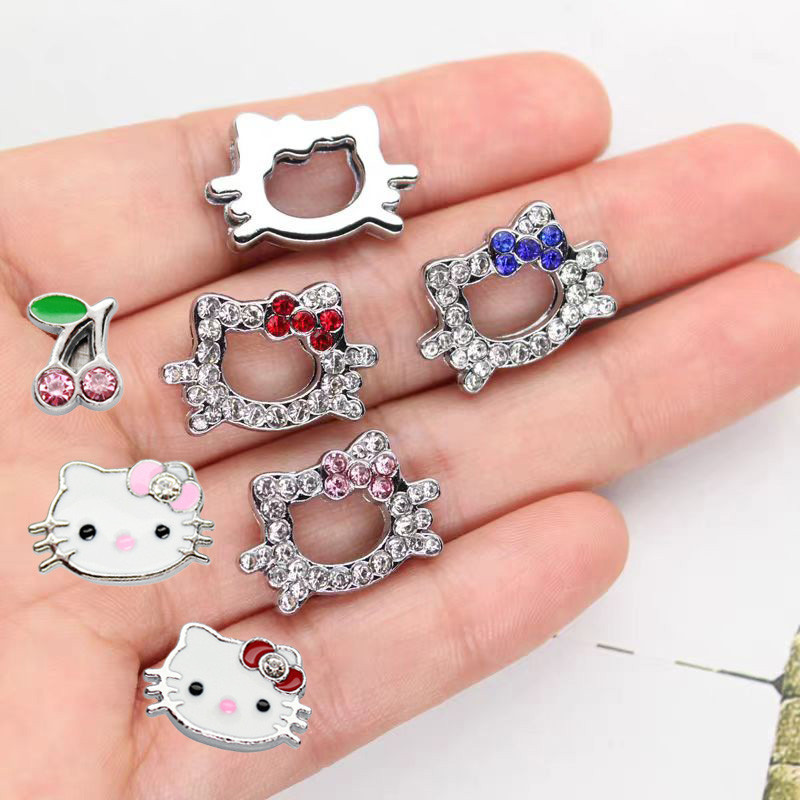charm ตกแต่งสร้อยข้อมือ Hello Kitty สไตล์เชอร์รี่เคลือบ rhinestone ขนาด 8 มม. เครื่องประดับของขวัญ
