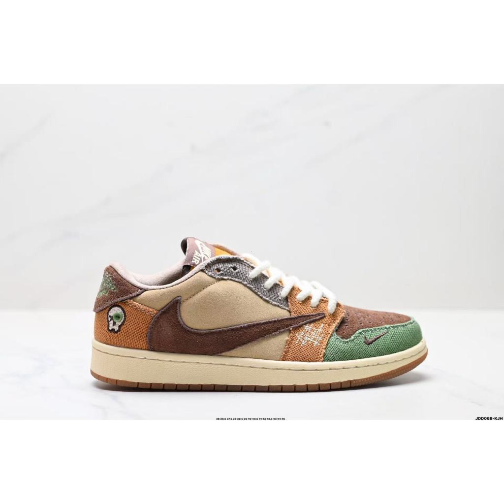 Nike Air Jordan 1 Travis Scott Reverse Mocha Low-top รองเท้าสำหรับเล่นบาสเก็ตบอลและสวมใส่ทั่วไป