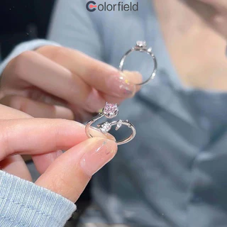 Colorfield แหวน สีชมพู ดอกกุหลาบ เพทาย หรูหราแสง ระดับไฮเอนด์ แหวนเปิดสำหรับผู้หญิง เครื่องประดับแฟชั่น-COD💖