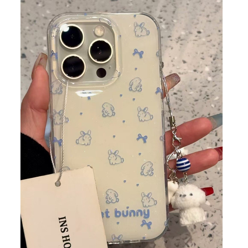 เกาหลีน่ารัก Blue Line Rabbit เหมาะสําหรับ ihone16promax Apple 15pro เคสโทรศัพท์ 1413