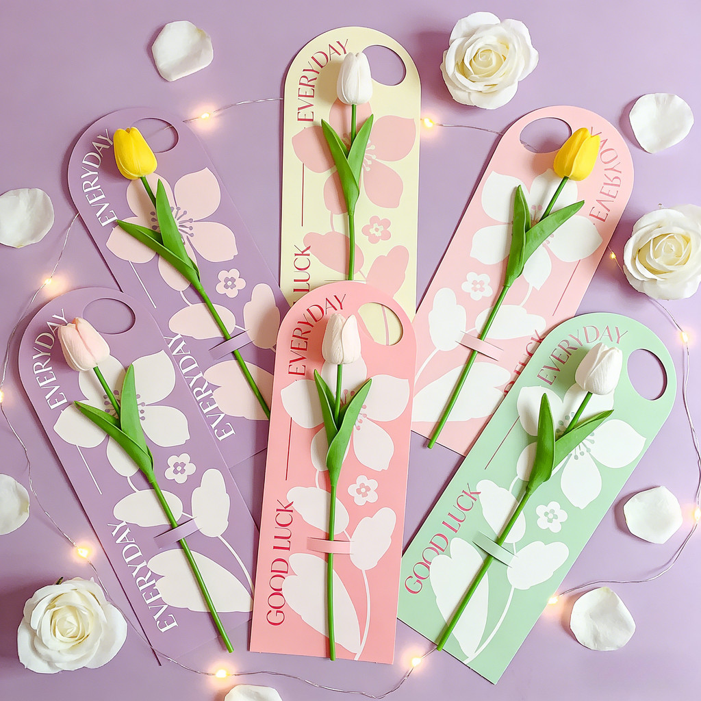 ถุงบรรจุภัณฑ์ช่อดอกไม้เดี่ยวการ์ดมือถือรูปทรงดอกไม้สร้างสรรค์ Ins Wrappers