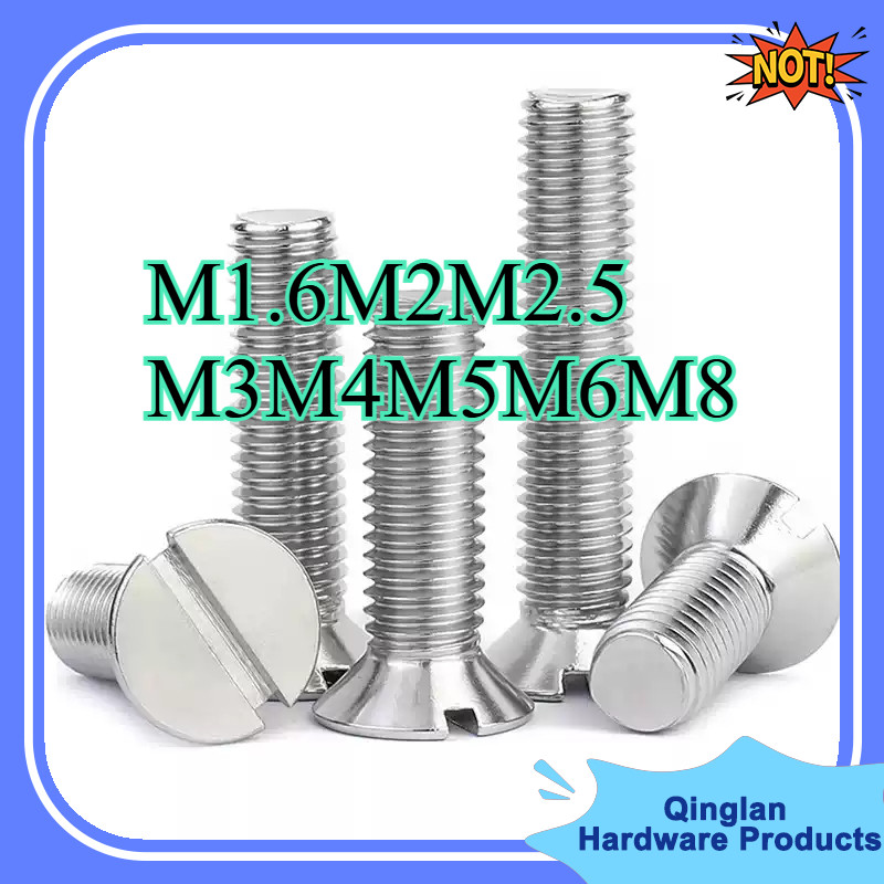 GB68 304 สแตนเลส one-word slot consunk หัวสกรู slotted แบนหัวสกรู M1.6M2M2.5M3M4M5M6M8QLWJ-01