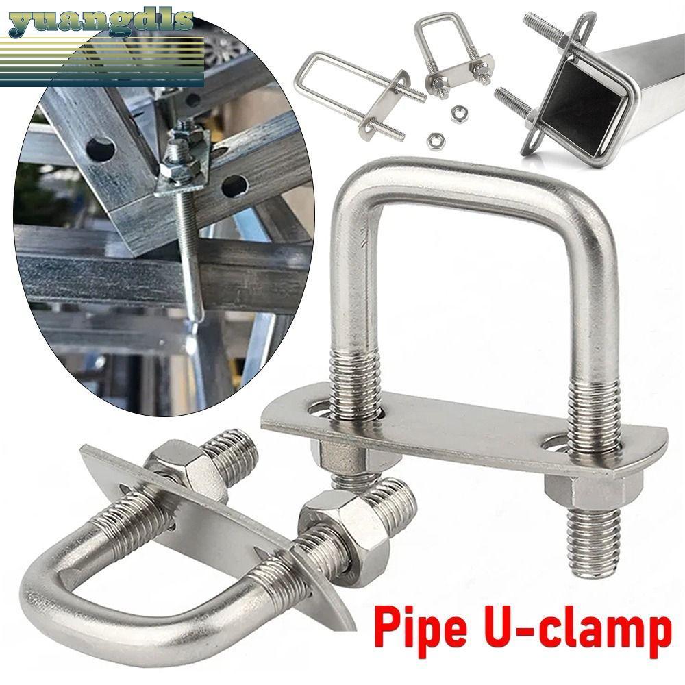 YUANG 2 ชุด แคลมป์สี่เหลี่ยม เหล็กพร้อมท่อ Baffle U-clamp สกรูทนทาน M6 มุมขวา U-Bolt Squa Bolt