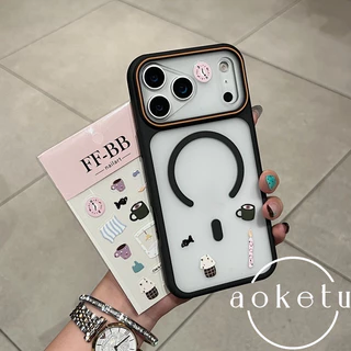Creative หน้าต่างขนาดใหญ่แม่เหล็ก DIY กาแฟแมวสติกเกอร์เคสโทรศัพท์เหมาะสําหรับ iPhone 11 12 13 14 15 16 17 Pro max frosted รวมทุกอย่างฝาครอบป้องกันการตก
