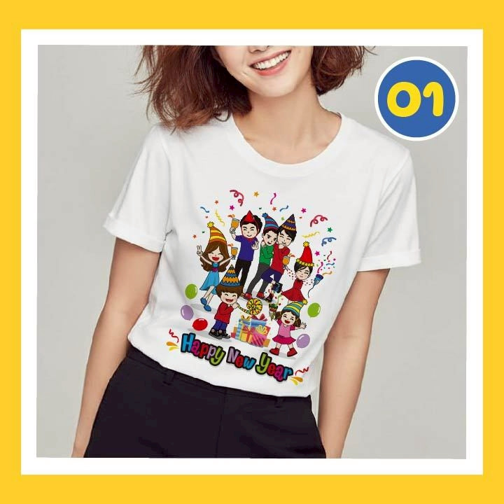 เสื้อปีใหม่ (ลาย HAPPY NEW YEAR 7คน) ผ้าไมโคร ใส่สบาย พร้อมส่ง