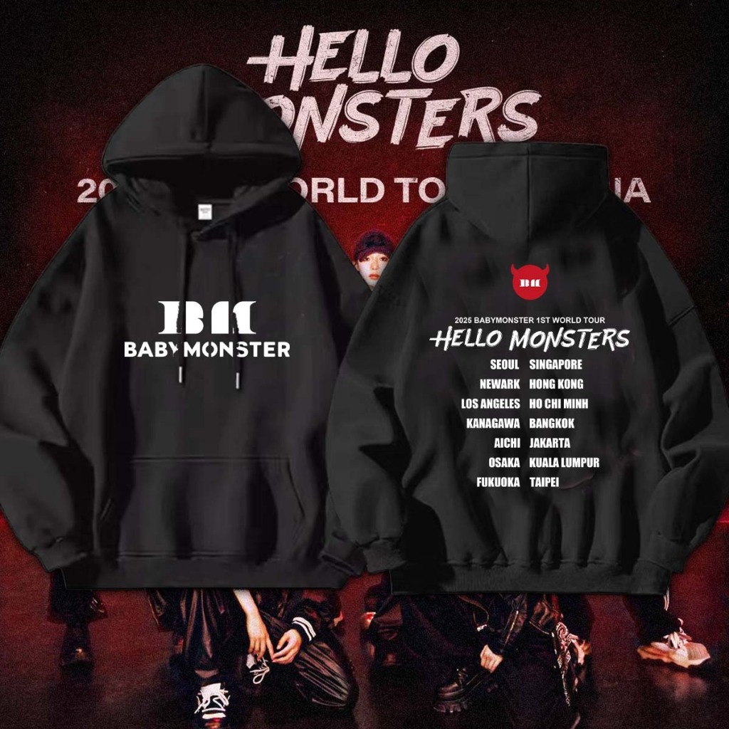 BABYMONSTER 1st WORLD TOUR 'HELLO MONSTERS' COTTON CONNECT CONNECT CONNECT สวมใส่สบายแขนยาว Hoodie