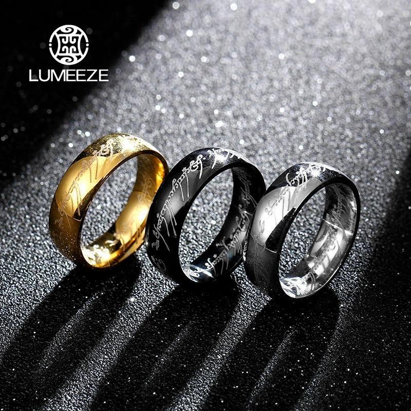 LUMEEZEL Lord of The Rings Magic แหวนสแตนเลสแหวนคู่สําหรับผู้ชายและผู้หญิงไม่ซีดจางอุปกรณ์เสริมแฟชั่น TS07 #