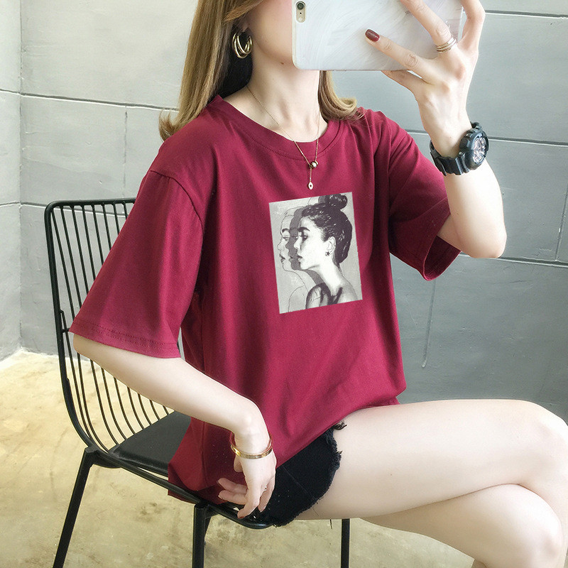 แฟชั่นสไตล์ใหม่2025 ฤดูร้อนเกาหลีรุ่น 95 ผ้าฝ้ายแท้แขนสั้นเสื้อยืดผู้หญิงรอบคอพิมพ์ด้านบน บวก ขนาดเส