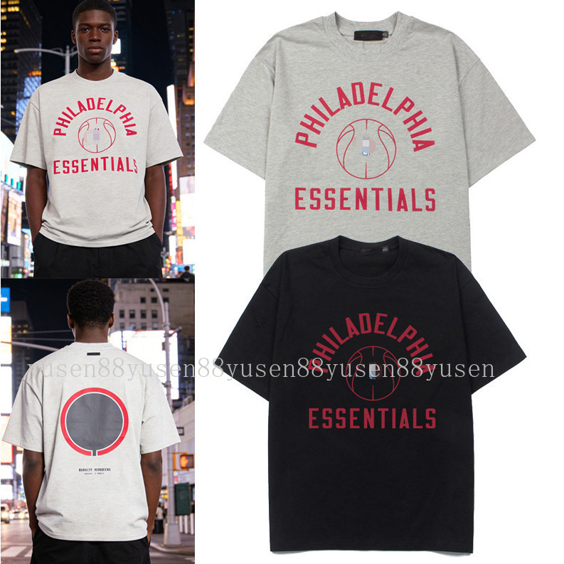 FOG Double Line ESS888 Letter พิมพ์เสื้อยืดแขนสั้นผู้ชายผู้หญิงสไตล์เดียวกันอินเทรนด์เสื้อผ้าฤดูร้อน