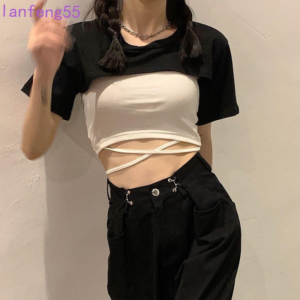 JETTY ซูเปอร์SHORT ทีเชิ๊ตฝ้าย สไตล์Y2K ทรงคลายเสื้อยืดสำหรับผู้หญิง เหมาะสำหรับฤดูร้อน